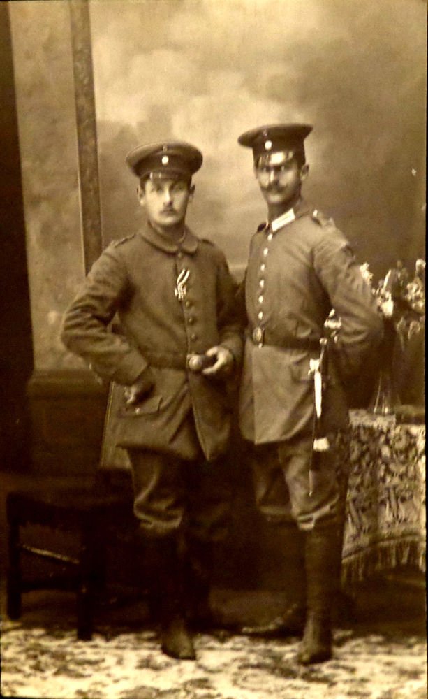 World War I Real People Postcard Two German Soldiers One Has Iron Cross