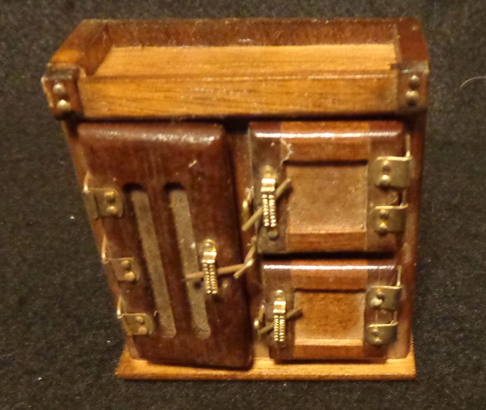 Doll House Miniature Early Americana Hutch Has Lots of Hardware All Doors Open