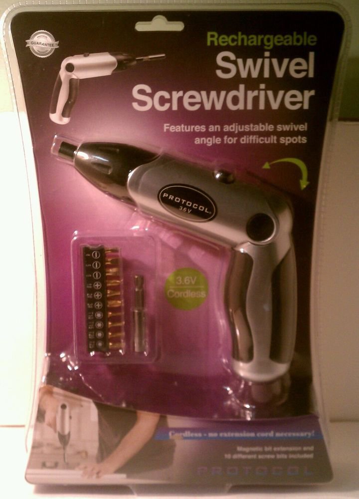 Rechargeable Swivel Screwdriver/Cordless/Magnetic bit extension/by Protocol