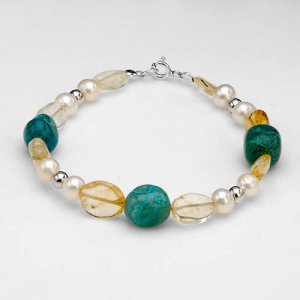 Sterling silver bracelet with 6mm Freshwater Pearls, Jasper and Citrine