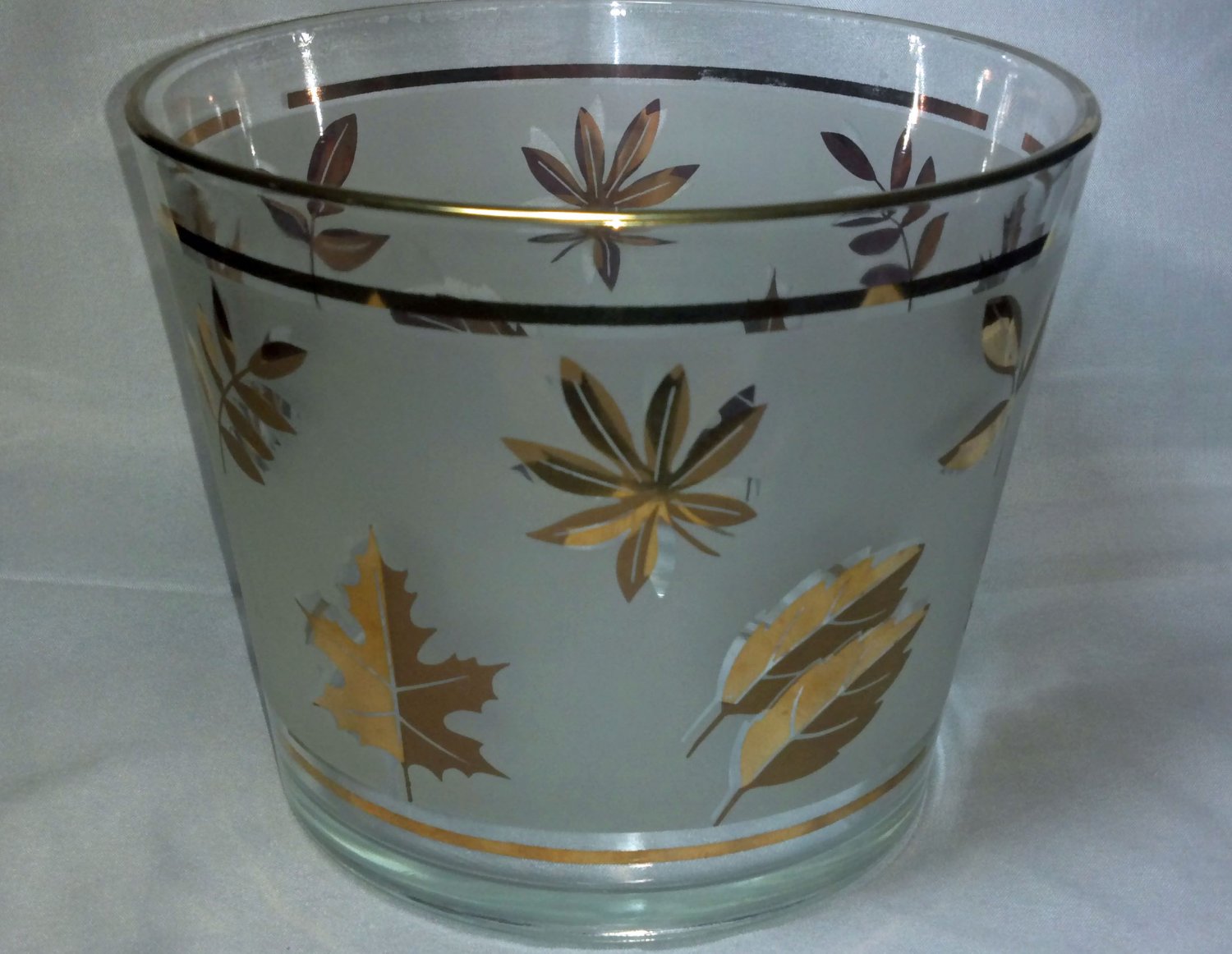 Vintage Libbey Gold Leaf Ice Bucket Frosted Glass