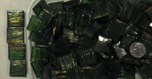 3/4" Metallic Dark Green Translucent Glass Mosaic Tile ~130 Tiles (1 lb)