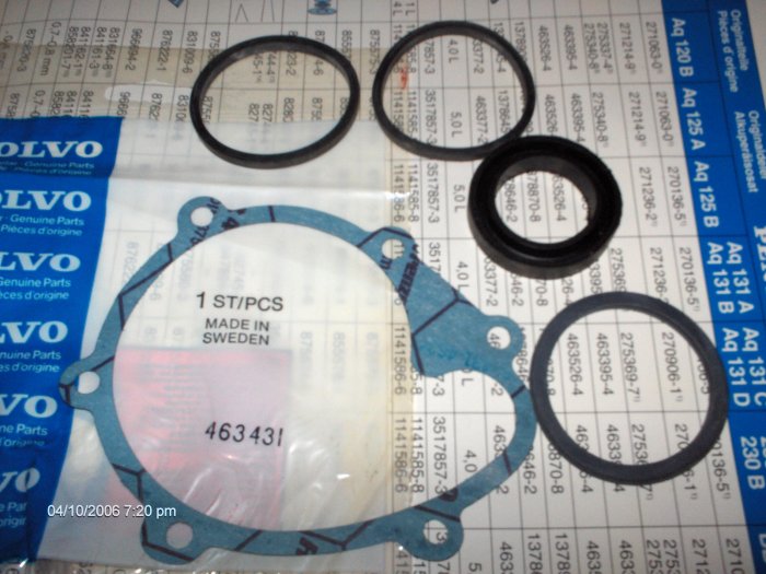 volvo penta 120B 125A 14OA 145A CIRCULATION PUMP GASKETS AND SEALS