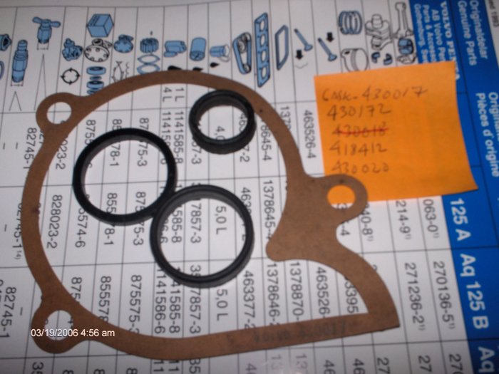 volvo penta 165A / 170 A B C CIRCULATION PUMP GASKETS AND SEALS