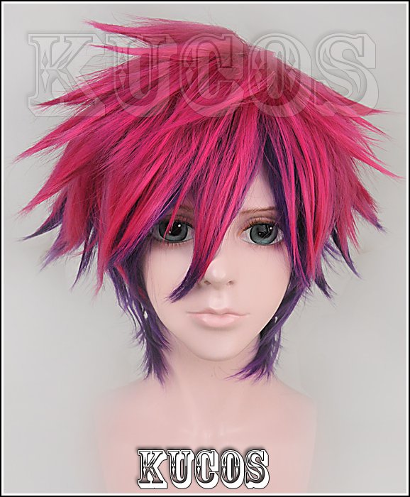 No game no life Sora Rose red purple gradient Cosplay wig+free shipping