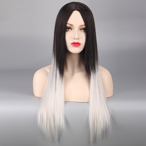 Fashionable black gray gradient 65cm wig+free shipping+Free Wig Cap
