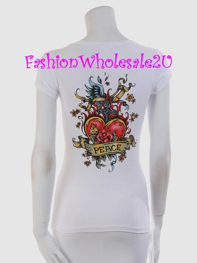 VO White Heart "Love Letter" Tattoo Short Sleeve T-Shirt Top Wholesale (7 Pack)