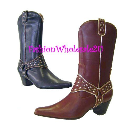 HW Dress Saddle Fashion Cowboy Womens Boots Wholesale (12 Pair) - BLACK