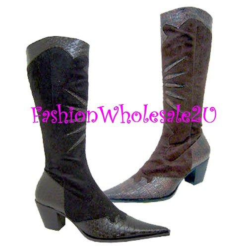 HW Croco Pointed Toe Fashion Cowboy Boots Wholesale (12 Pair) - BROWN