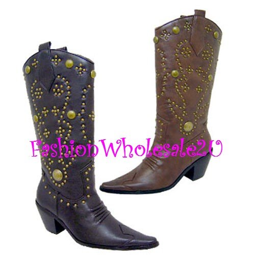 HW Stud Cowboy Boots Wholesale (12 Pair) - BROWN