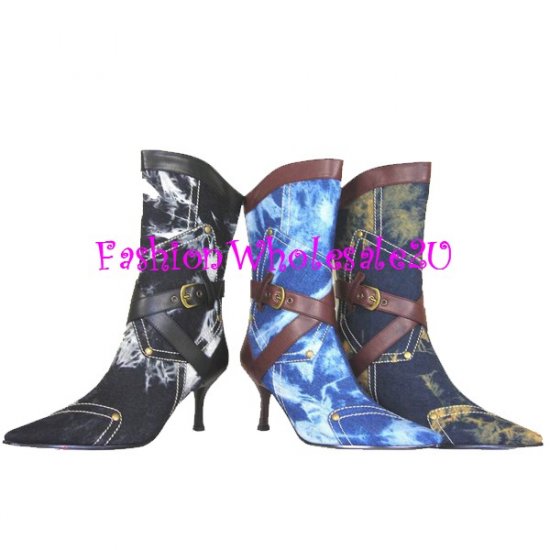 HW Denim Bleach Style Fashion Cowboy Boots Wholesale (12 Pair) - TAN