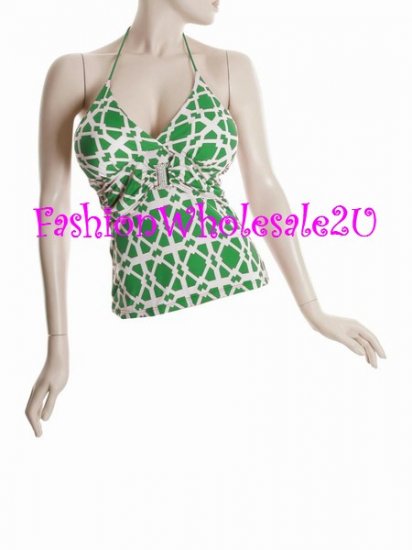 WS Green/White Jewel Center Halter Top Wholesale (3 Pack)