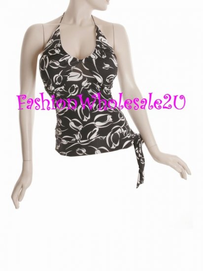 WS Black/White Scoop Neck Halter Top Wholesale (6 Pack)