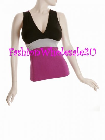 WS Tri-Solid Color V-Neck Halter Top Wholesale (6 Pack)