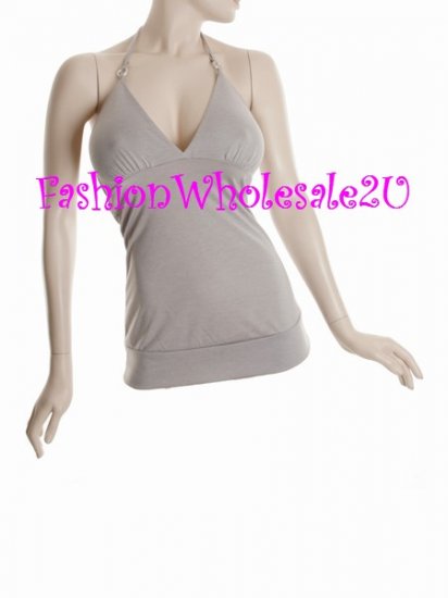 WS Grey V-Neck Halter Top Wholesale (6 Pack)