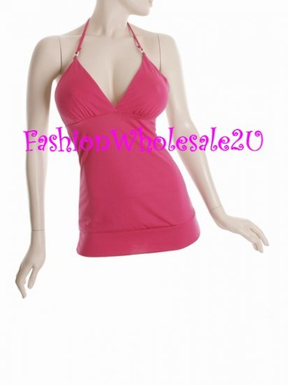 WS Fuschia Pink V-Neck Halter Top Wholesale (6 Pack)