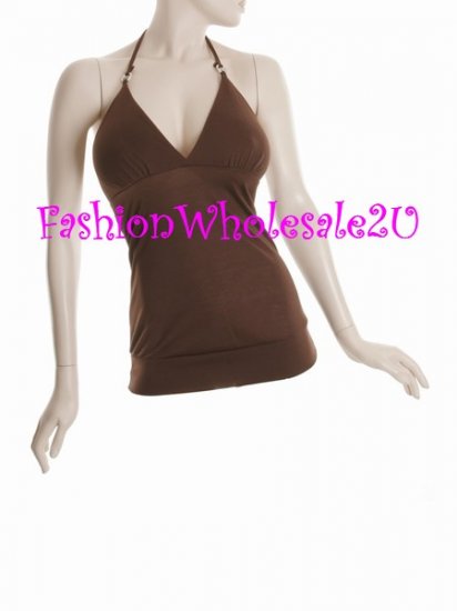 WS Brown V-Neck Halter Top Wholesale (6 Pack)