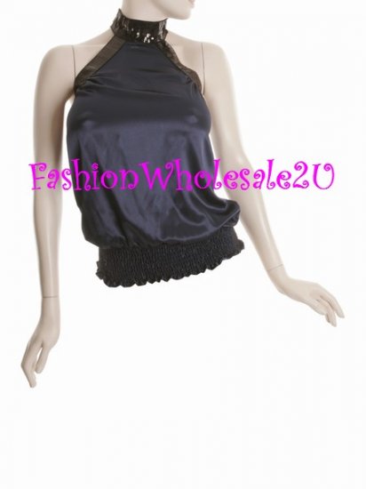 WS Midnight Blue Band Neck Halter Top Wholesale (5 Pack)