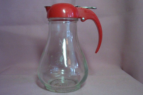 Vintage DRIPCUT SYRUP DISPENSER, Red Bakelite Handle