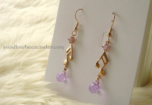 Purple Zircon Music Note Gold Tone Earrings