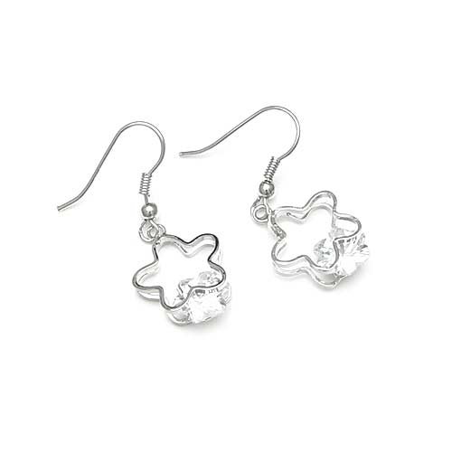 Silver Tone Flower Shape Clear Zircon Earrings