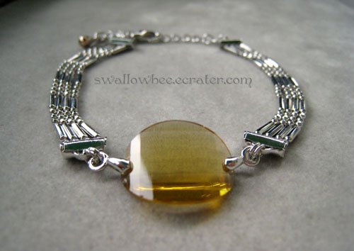 Yellow Oval Synthetic Crystal Silver Tone Bracelet