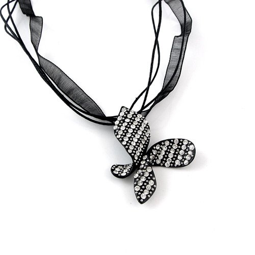 Sparkling Black and White Butterfly Necklace