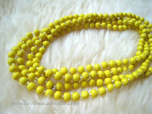 Yellow Wooden Beads Long Necklace