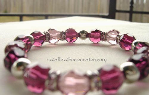 Pink and Maroon Crystal Elastic Bracelet