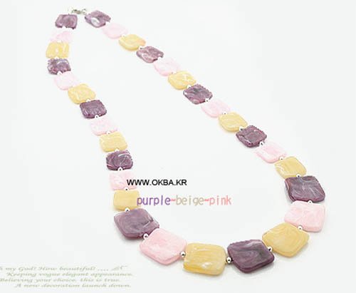 Purple Beige Pink(Square-Shape) Long Necklace