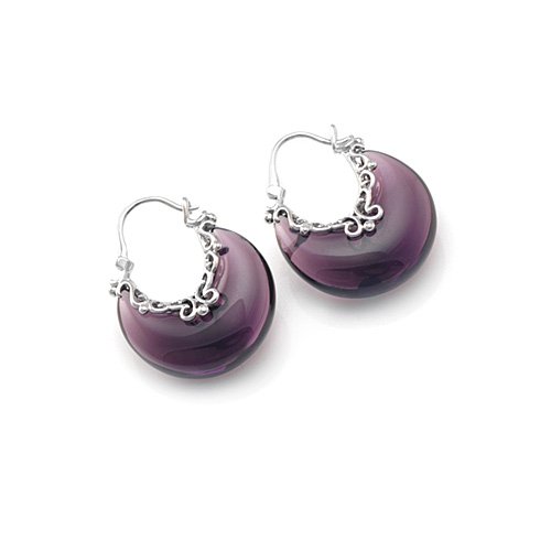 Elegant Sterling Silver Austrian Amethyst Moon Shape Earrings