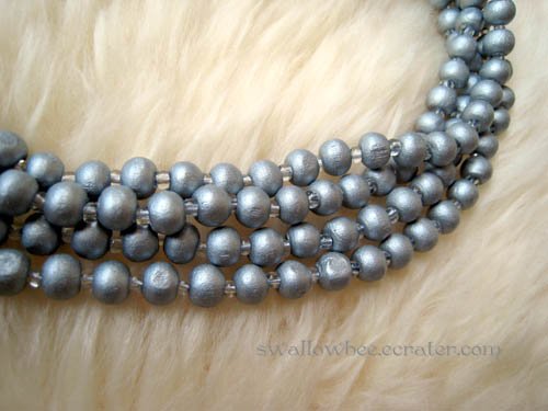 Silver Wooden Beads Long Necklace