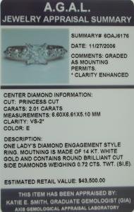 2.73ct VS2 Princess Diamond Engagement Ring