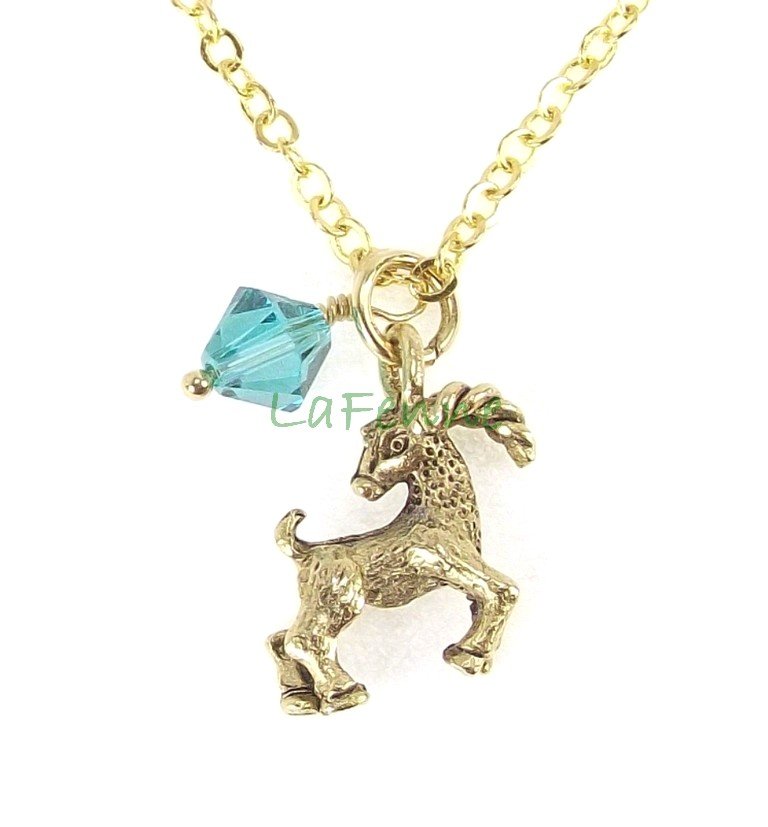 December Capricorn Blue Zircon Swarovski Birthstone Gold Plated Astrology Zodiac Necklace
