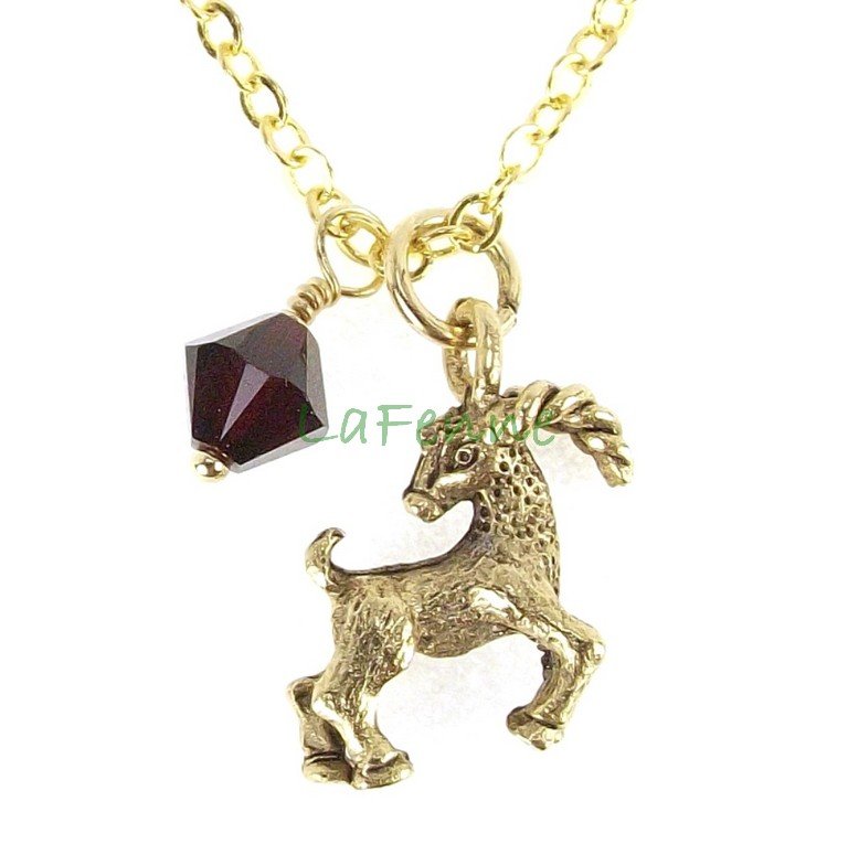 January Capricorn Garnet Swarovski Birthstone Gold Plated Astrology Zodiac Necklace
