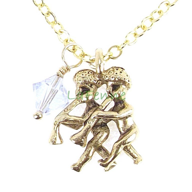 June Gemini Zodiac Alexandrite Swarovski Birthstone Gold Plated Astrology Necklace, Made in USA