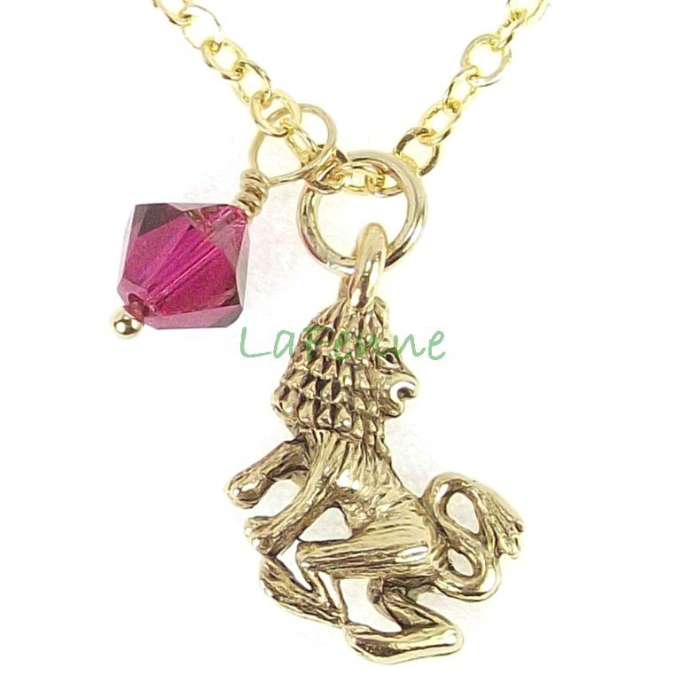 July Leo Zodiac Ruby Swarovski Birthstone Gold Plated Astrology Necklace, Made in USA