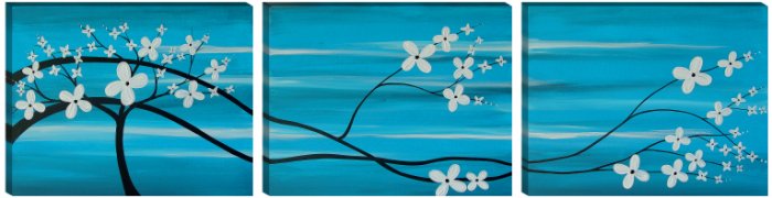Feng Shui Floral Asian Tree Painting Turquoise