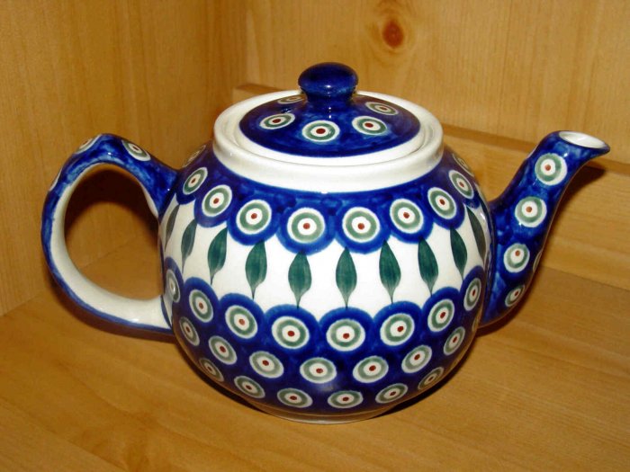 Polish Pottery Teapot Peacock Zaklady Ceramiczne Boleslawiec Poland