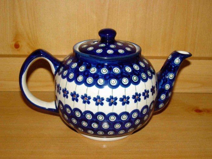 Polish Pottery Teapot Flowering Peacock Zaklady Ceramiczne Boleslawiec Poland