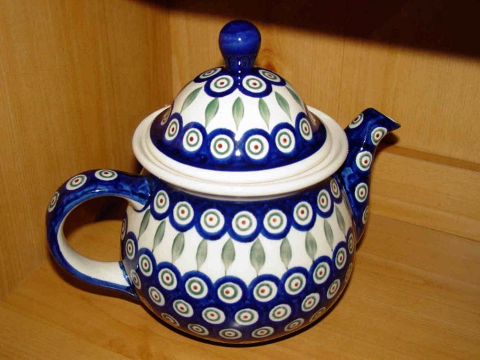 Polish Pottery Teapot Coffee Pot Peacock Zaklady Ceramiczne Boleslawiec Poland