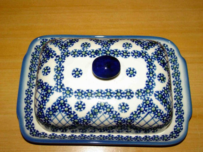 Polish Pottery Butter Dish Unikat Fancy Peacock From Boleslawiec