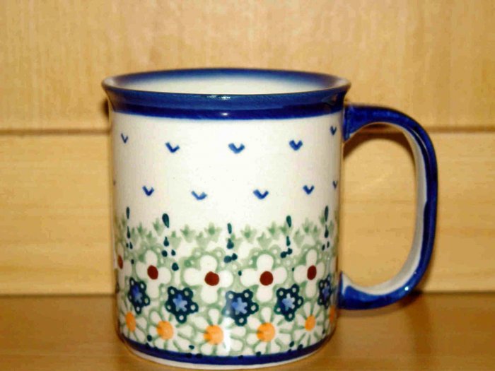 Polish Pottery Coffee Cup Boleslawiec Unikat Flowers Artist Handsigned