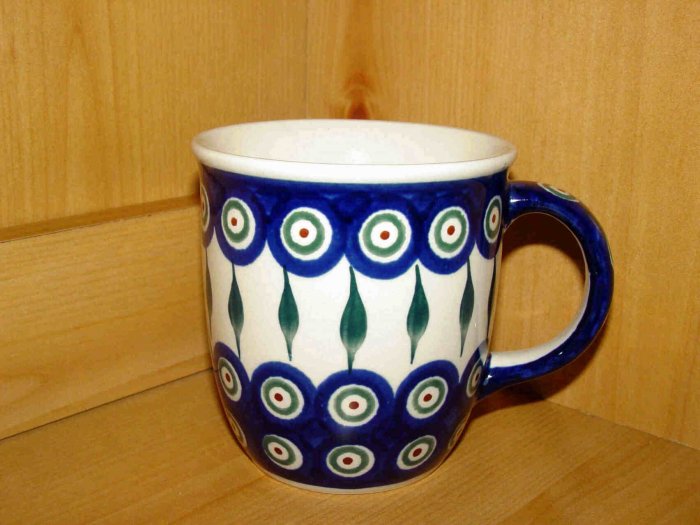 Polish Pottery Coffee Cup Peacock Zaklady Ceramiczne Boleslawiec