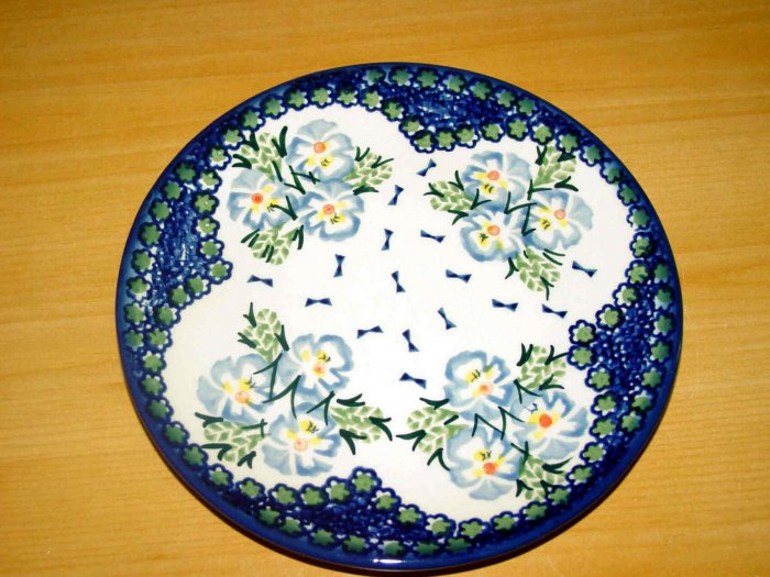 Polish Pottery Unikat Dessert Plate In Fancy Flowers, Boleslawiec Poland