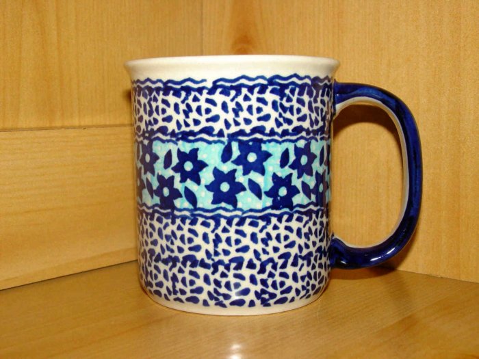 Polish Pottery Coffee Cup Mug In Midnight Star Boleslawiec Poland