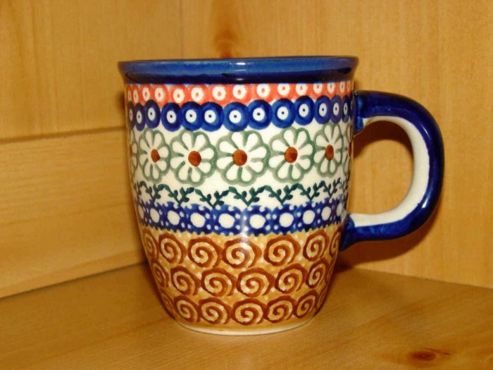 Polish Pottery Coffee Cup Unikat Flower Circle Boleslawiec Poland