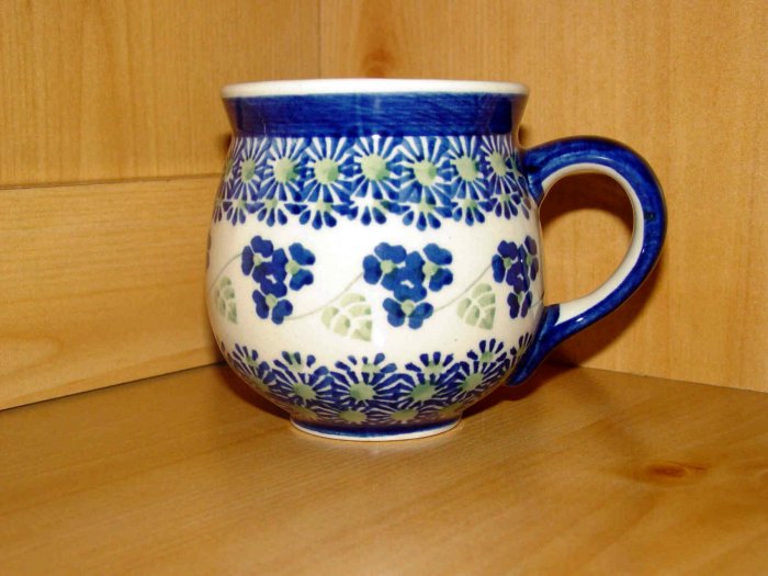 Polish Pottery Bubble Mug Blue Rose Boleslawiec Poland