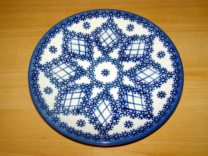 Polish Pottery Dessert Plate Lattice Unikat Boleslawiec Poland