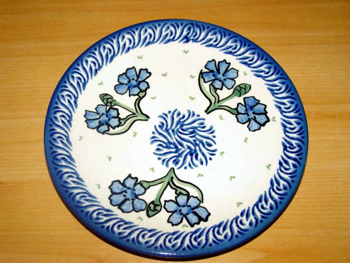 Polish Pottery Dessert Plate Cornflower Unikat Boleslawiec Poland